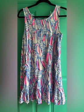EUC Lilly Pulitzer Kristen Dress - medium - Red Right Return - Sailboats - HTF
